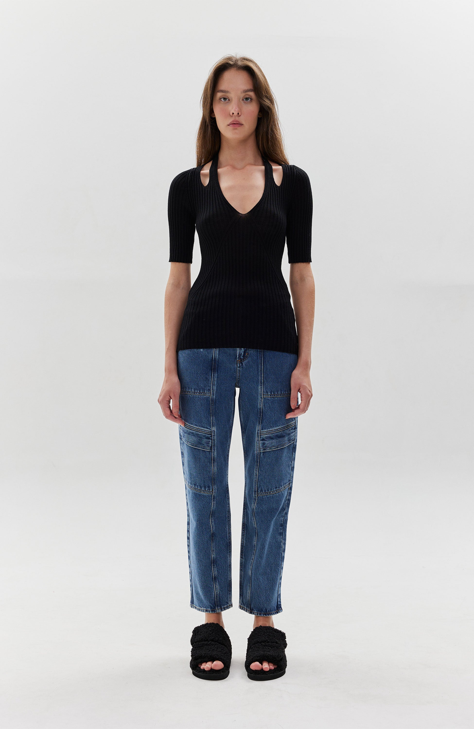 Erika cavallini Black Top prążkowany z dekoltem w serek image 4