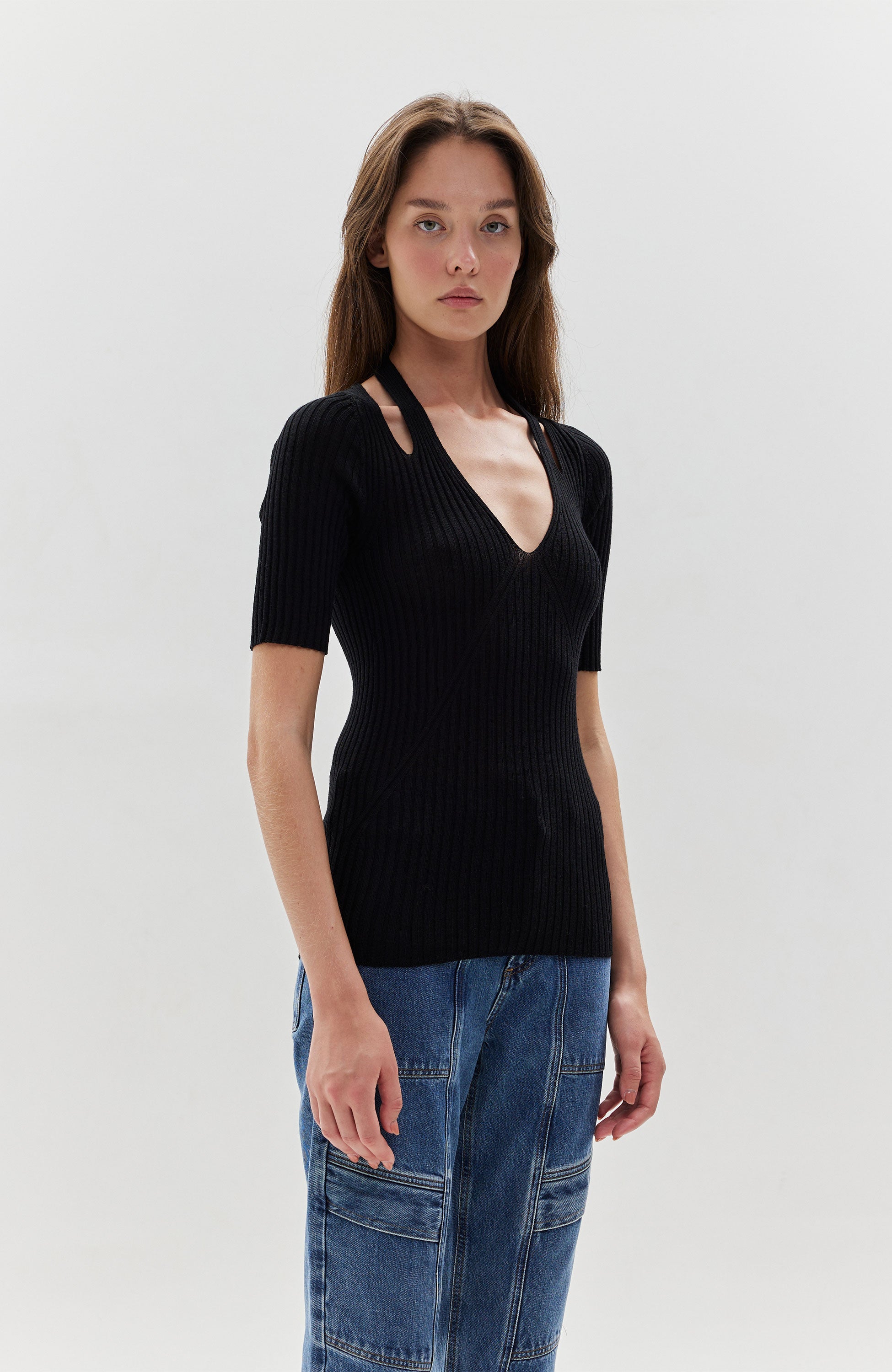Erika cavallini Black Top prążkowany z dekoltem w serek image 3