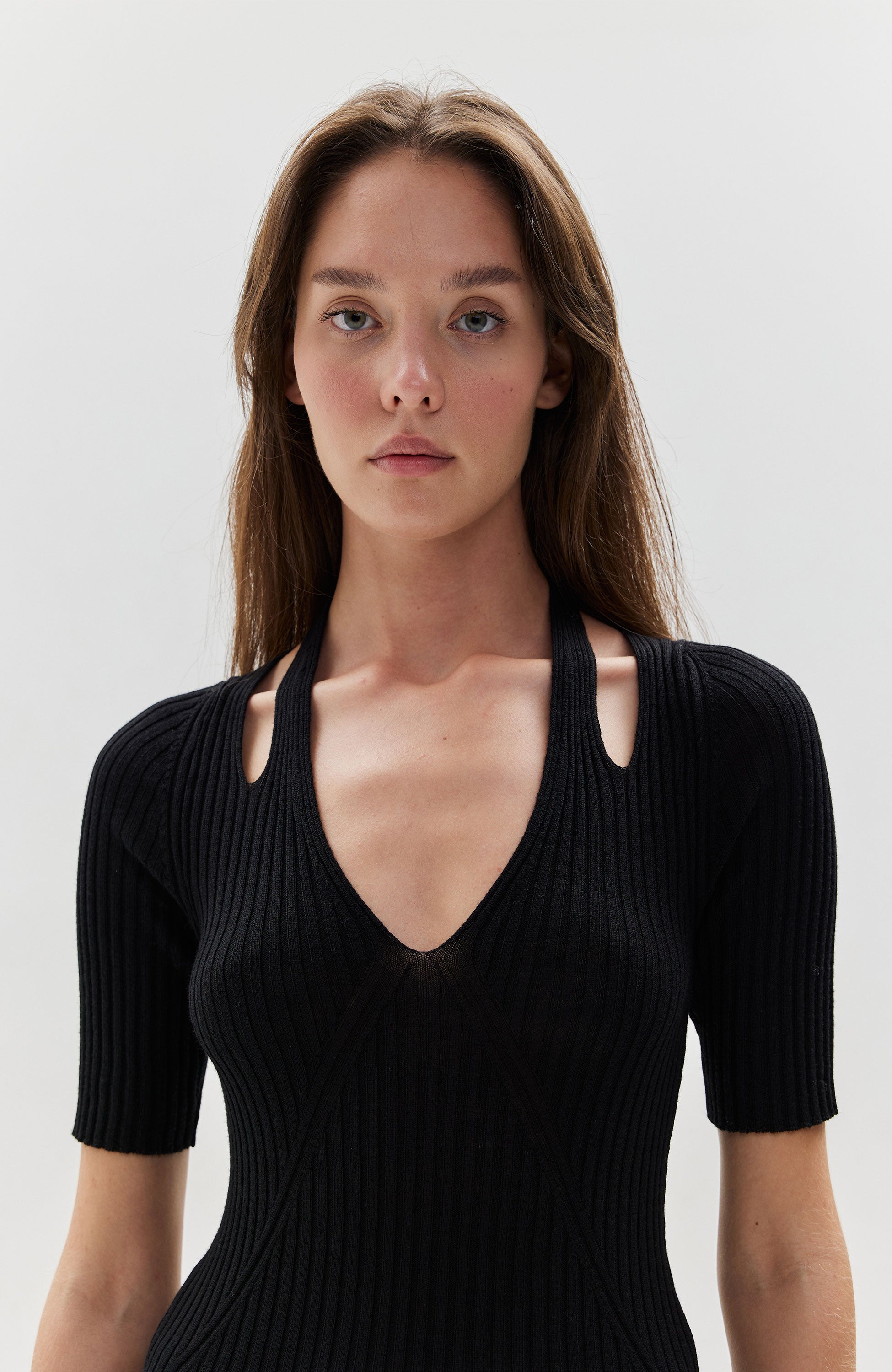 Erika cavallini Black Top prążkowany z dekoltem w serek image 6