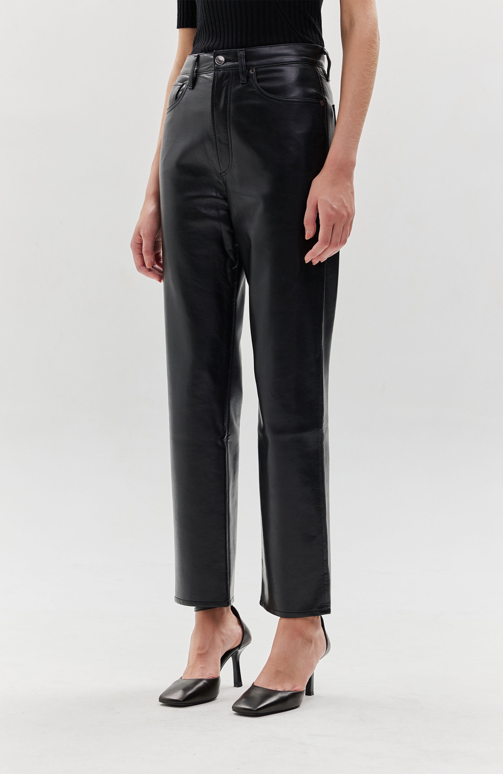 Agolde Black Leather straight trousers 90's pinch image 3