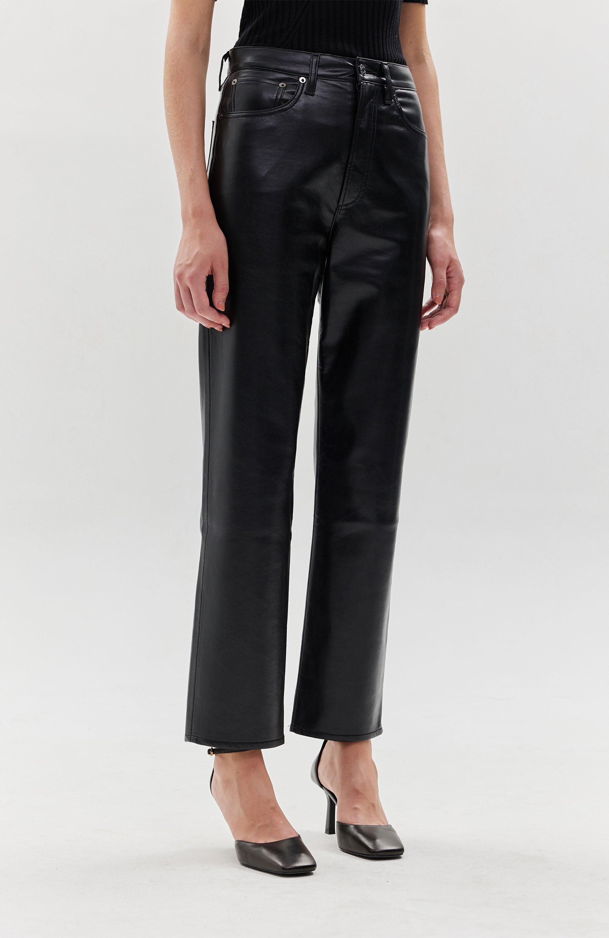 Agolde Black Leather straight trousers 90's pinch image 4