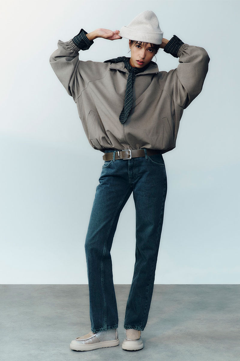 Wool felt blouson and High-rise straight jeans 90'S PINCH