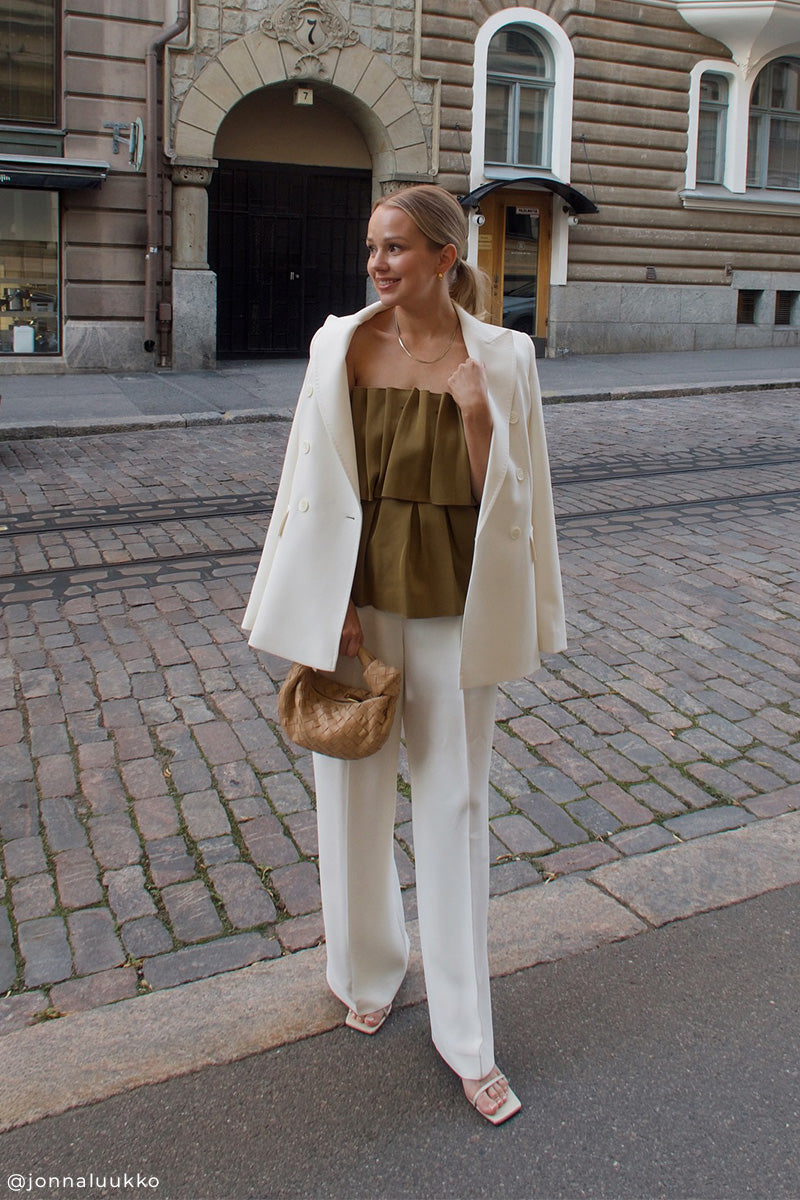 Sculpted tube top and Cotton chino trousers