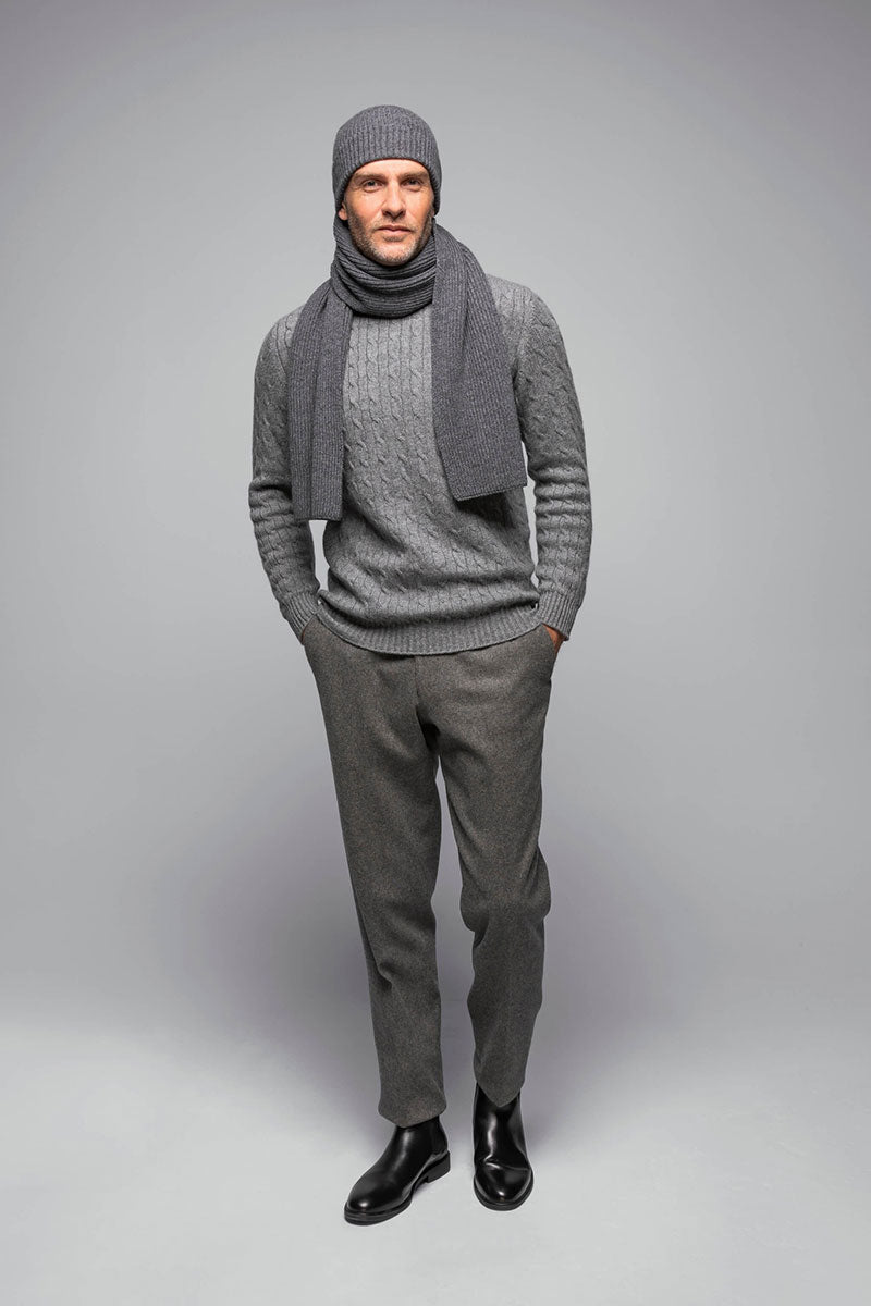 Relaxed roundneck pullover and Wool suit trousers COMO