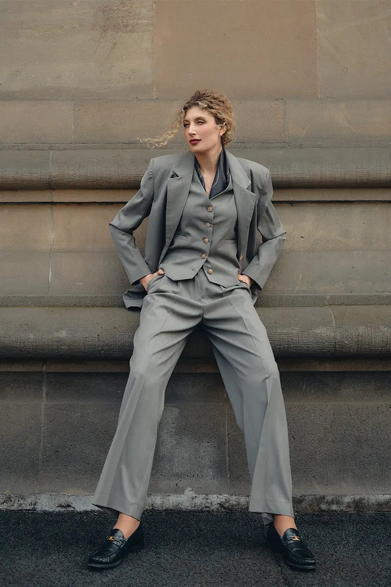 Oversized suit blazer and Wide-leg suit trousers