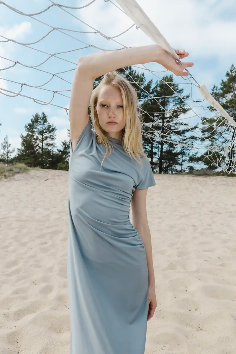 Drape midi dress ALIZ and Woven sandals REIXA