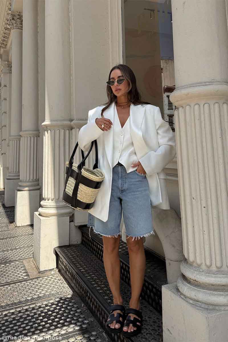 Oversized blazer and Relaxed-fit denim shorts AYLA