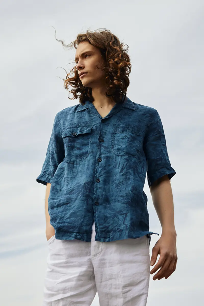 Printed short sleeve linen shirt and Drawstring linen shorts