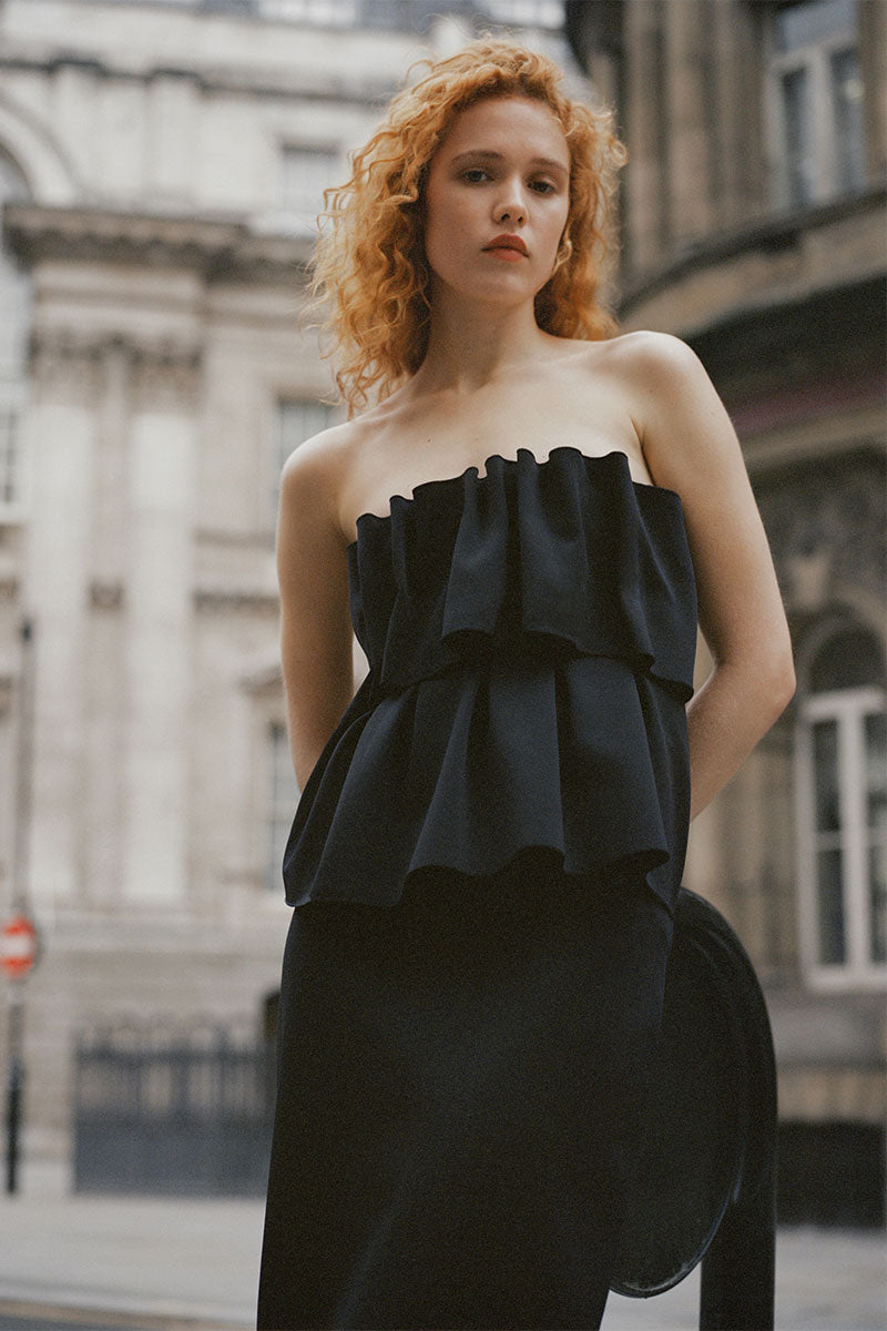 Sculpted tube top and Organza maxi skirt