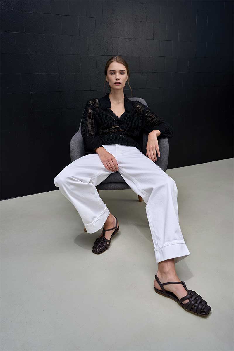 Crochet poloneck top and Relaxed baggy jeans AYLA