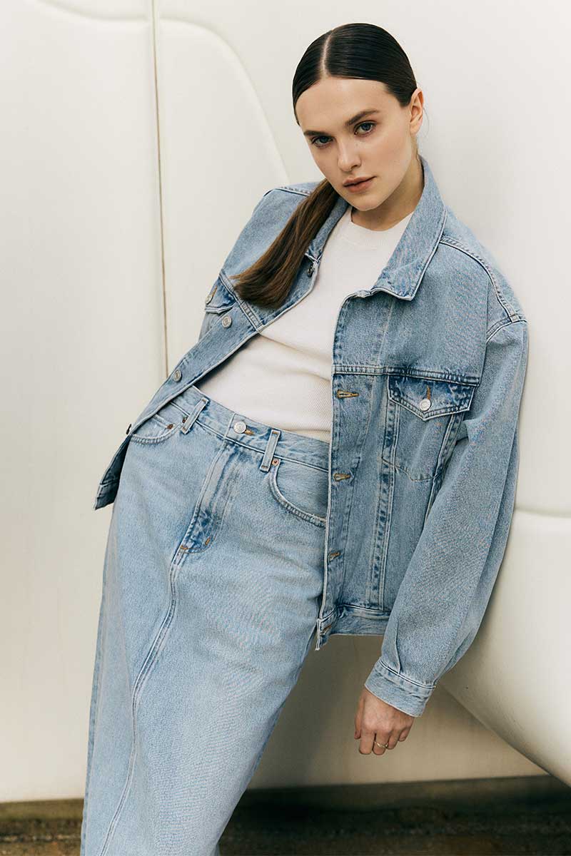Oversized denim jacket CHARLI and Denim maxi skirt HILLA