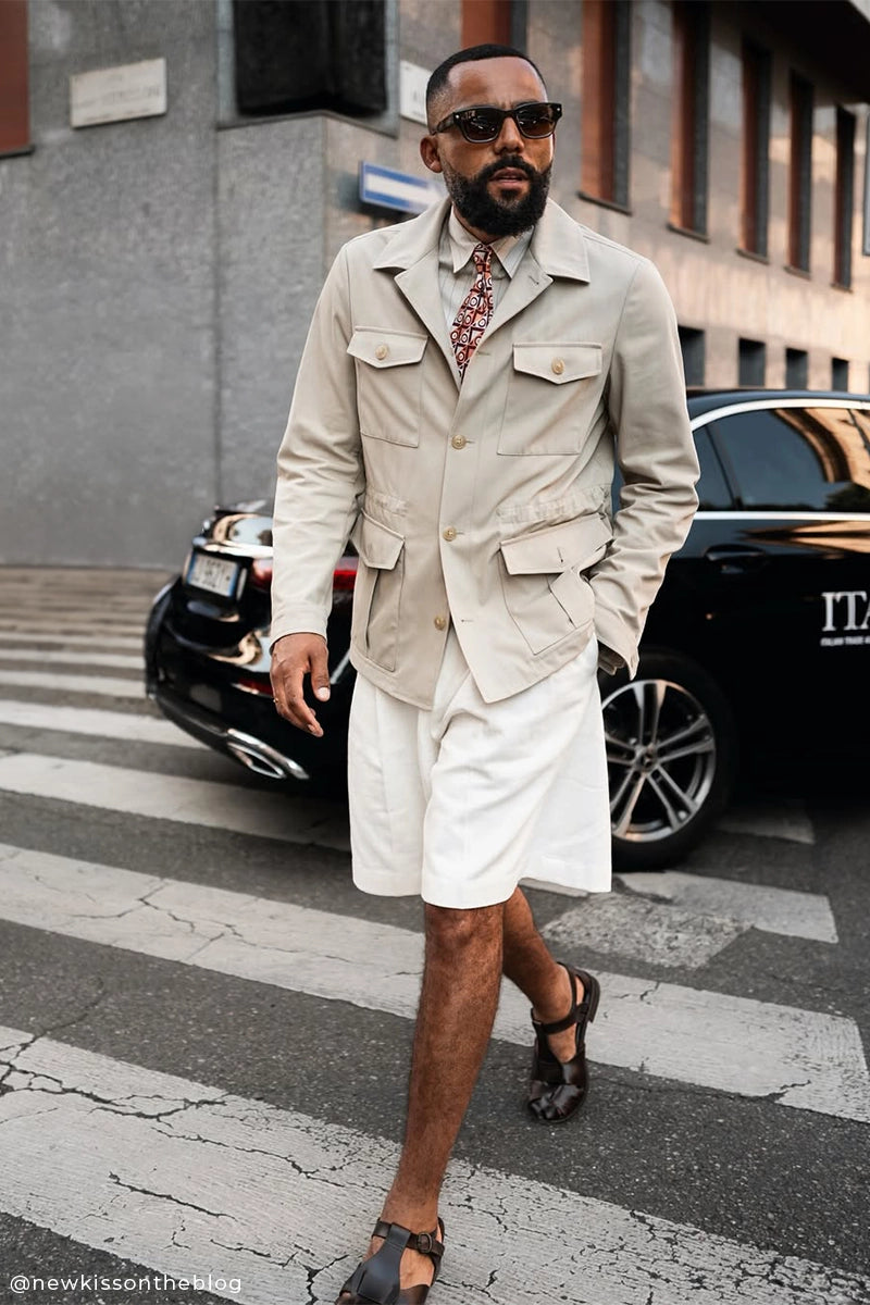 Patch-pocket jacket JACQUES and Tailored jersey shorts