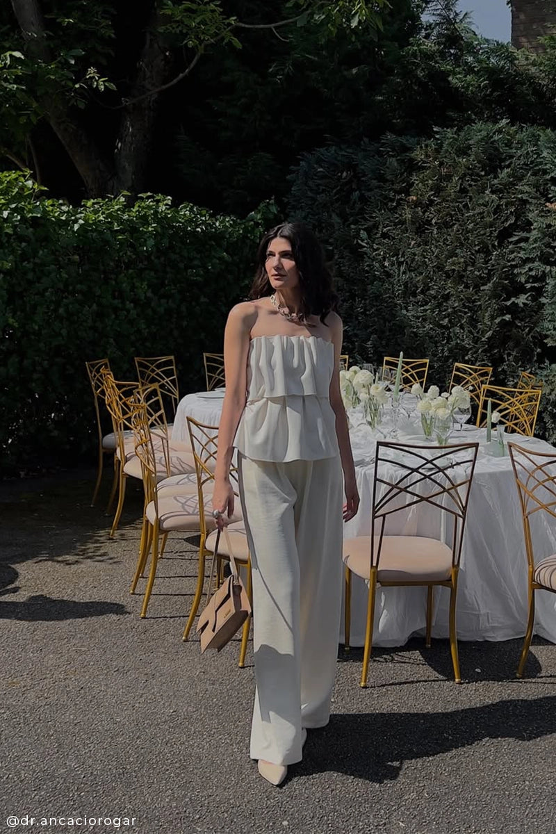 Sculpted tube top and Cotton chino trousers