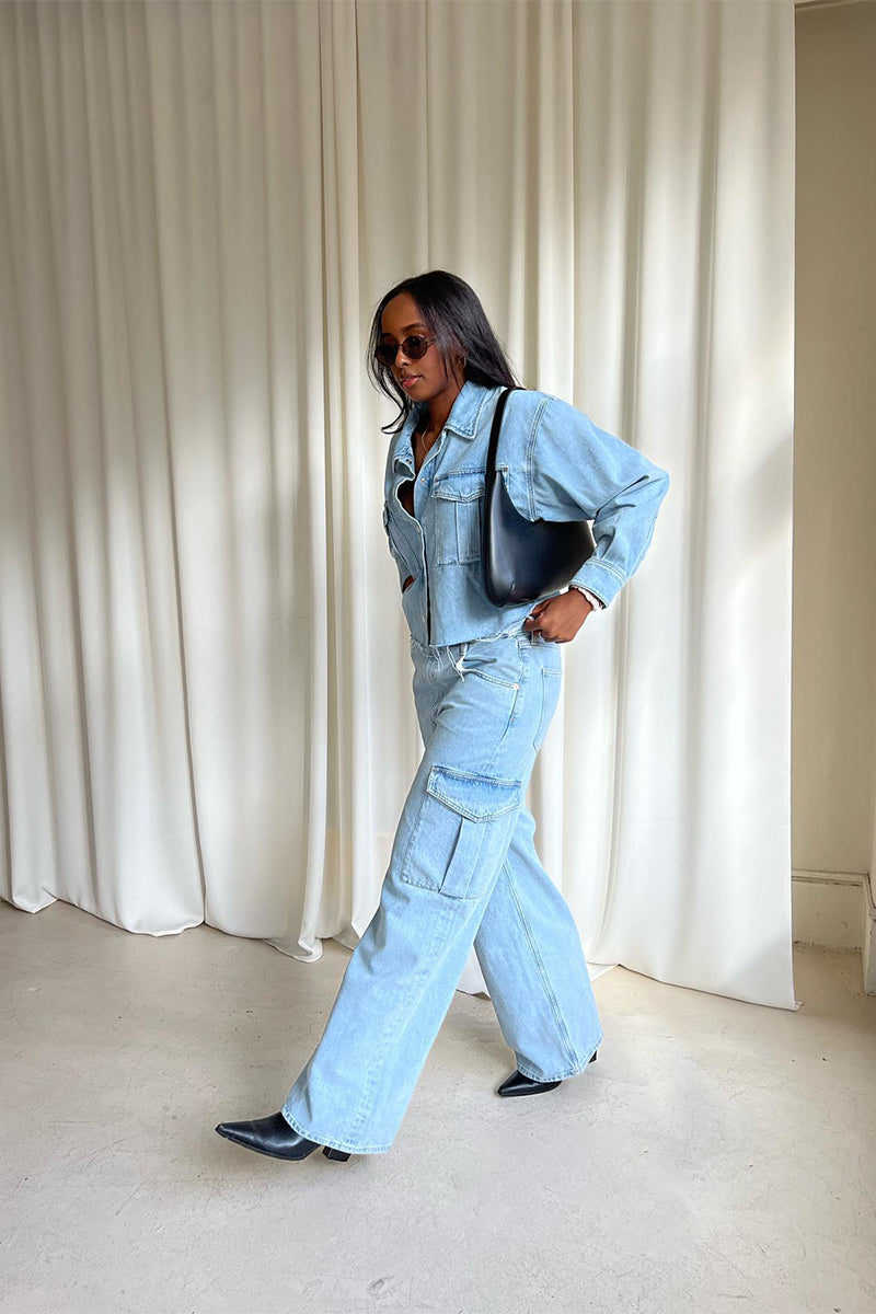 Oversized vintage denim jacket WAYNE and Wide-leg cargo jeans MINKA