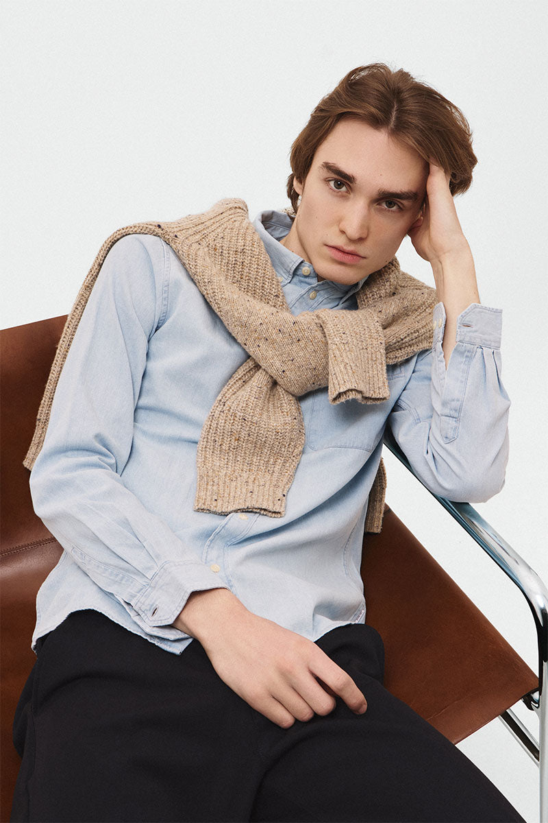 Wool pullover KARSON and Denim shirt KASH