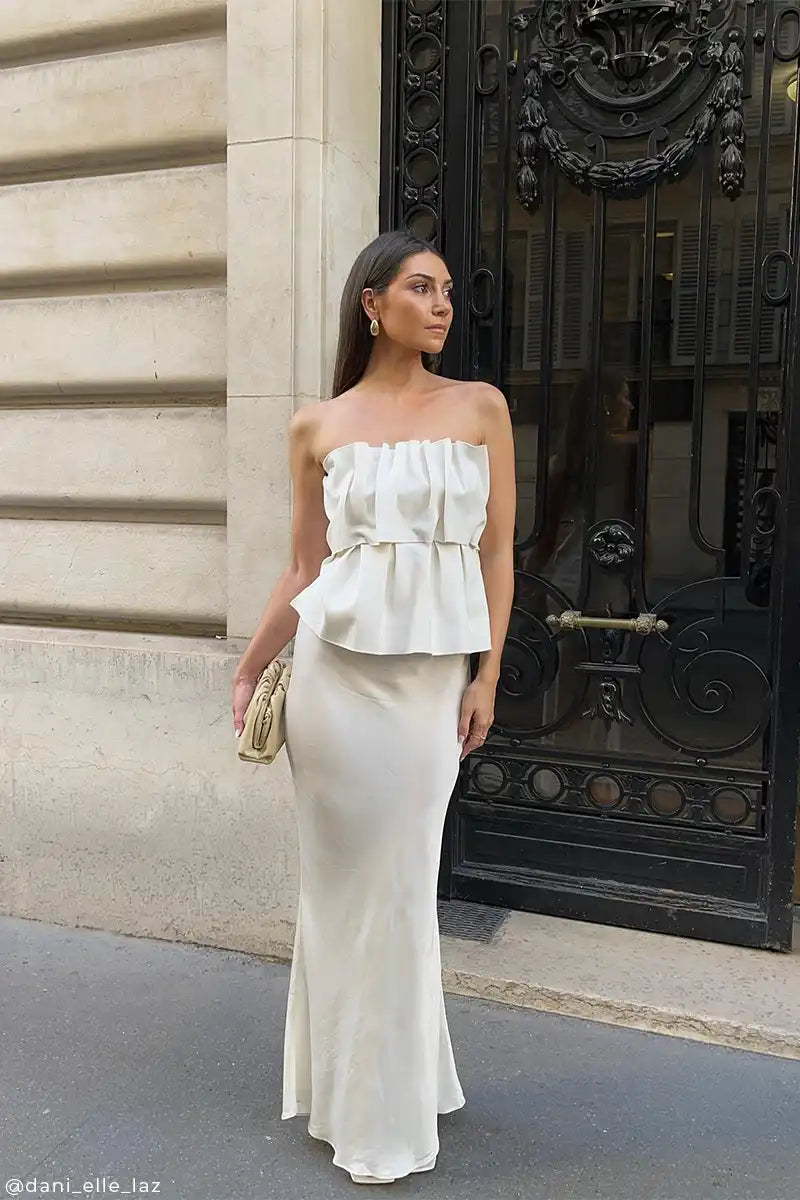 Sculpted tube top and Satin midi skirt