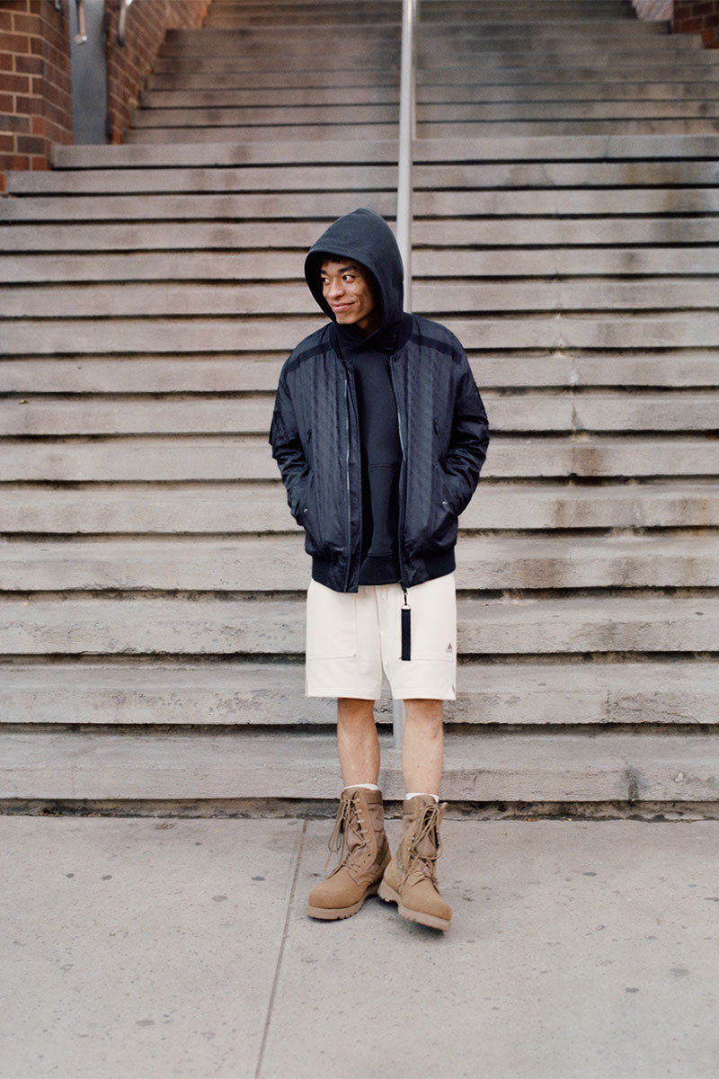 Logo-pattern bomber jacket COURVILLE and Cargo cotton shorts HARTSFIELD