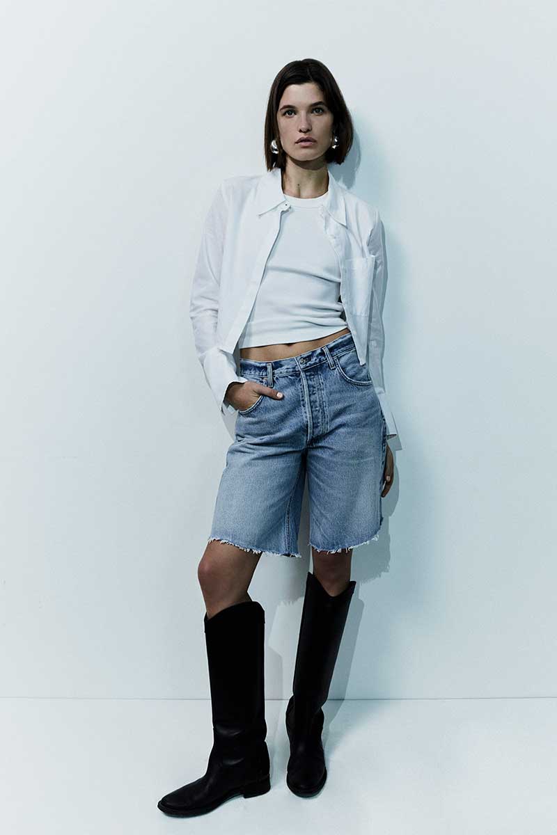 Cropped shirt and Relaxed-fit denim shorts AYLA