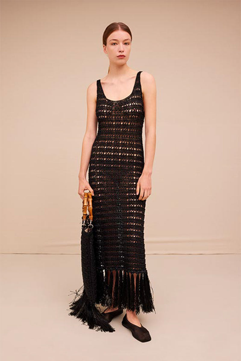 Crochet poloneck top and Fringe midi skirt