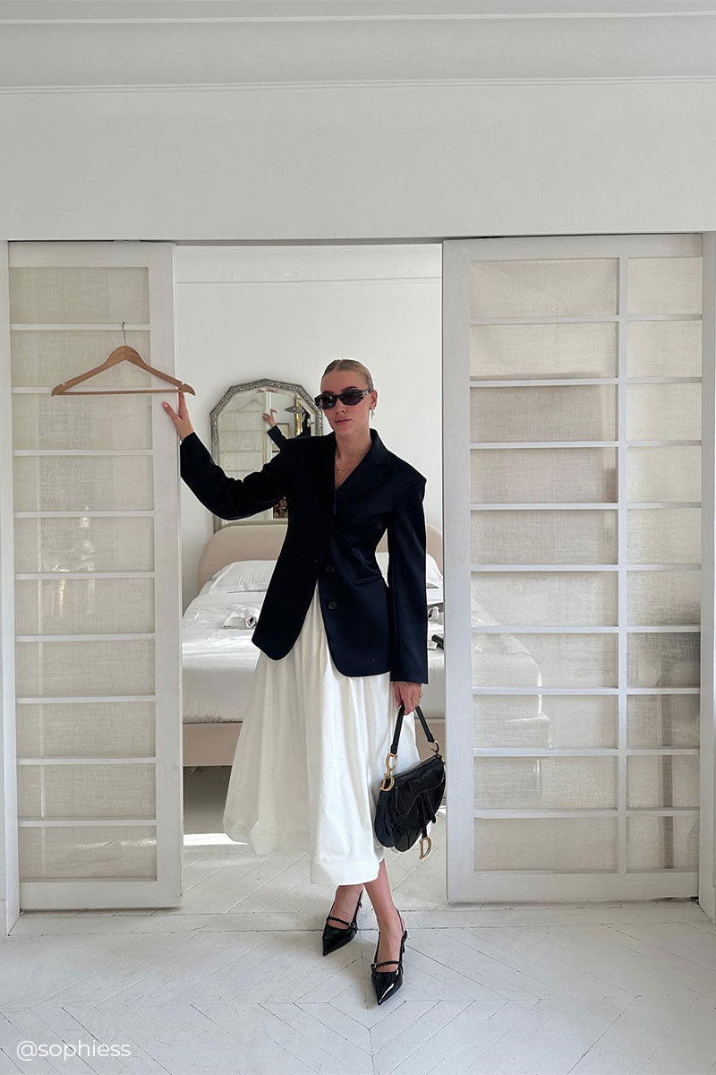 Oversized blazer and A-lined silk skirt