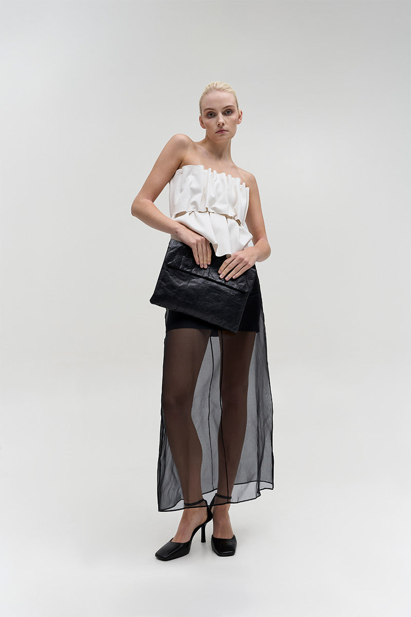 Sculpted tube top and Organza maxi skirt