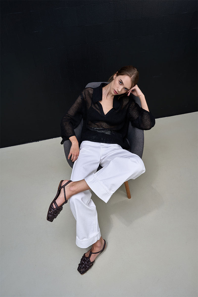 Crochet poloneck top and Relaxed baggy jeans AYLA