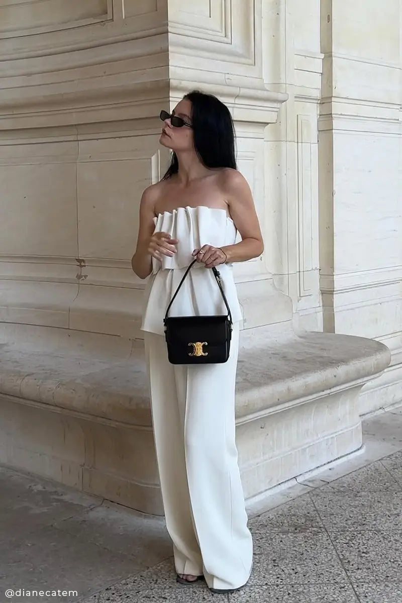 Sculpted tube top and Cotton chino trousers