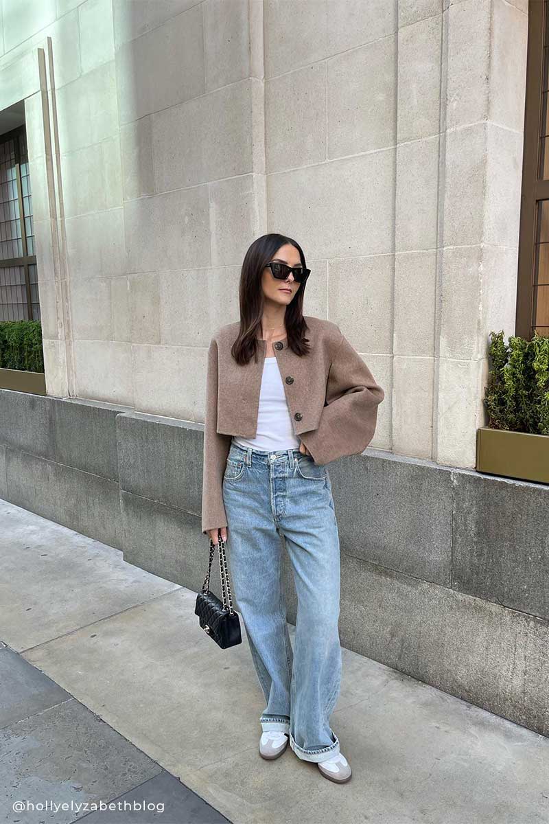Textured roundneck cardigan and Relaxed baggy jeans AYLA