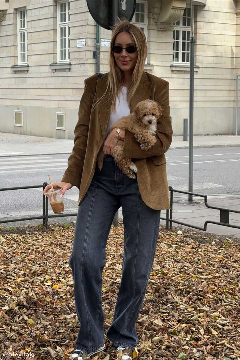 Corduroy single-breasted blazer and High-rise straight jeans 90'S PINCH