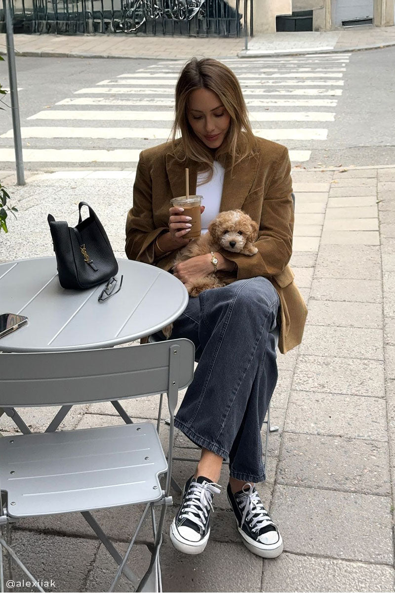Corduroy single-breasted blazer and High-rise straight jeans 90'S PINCH