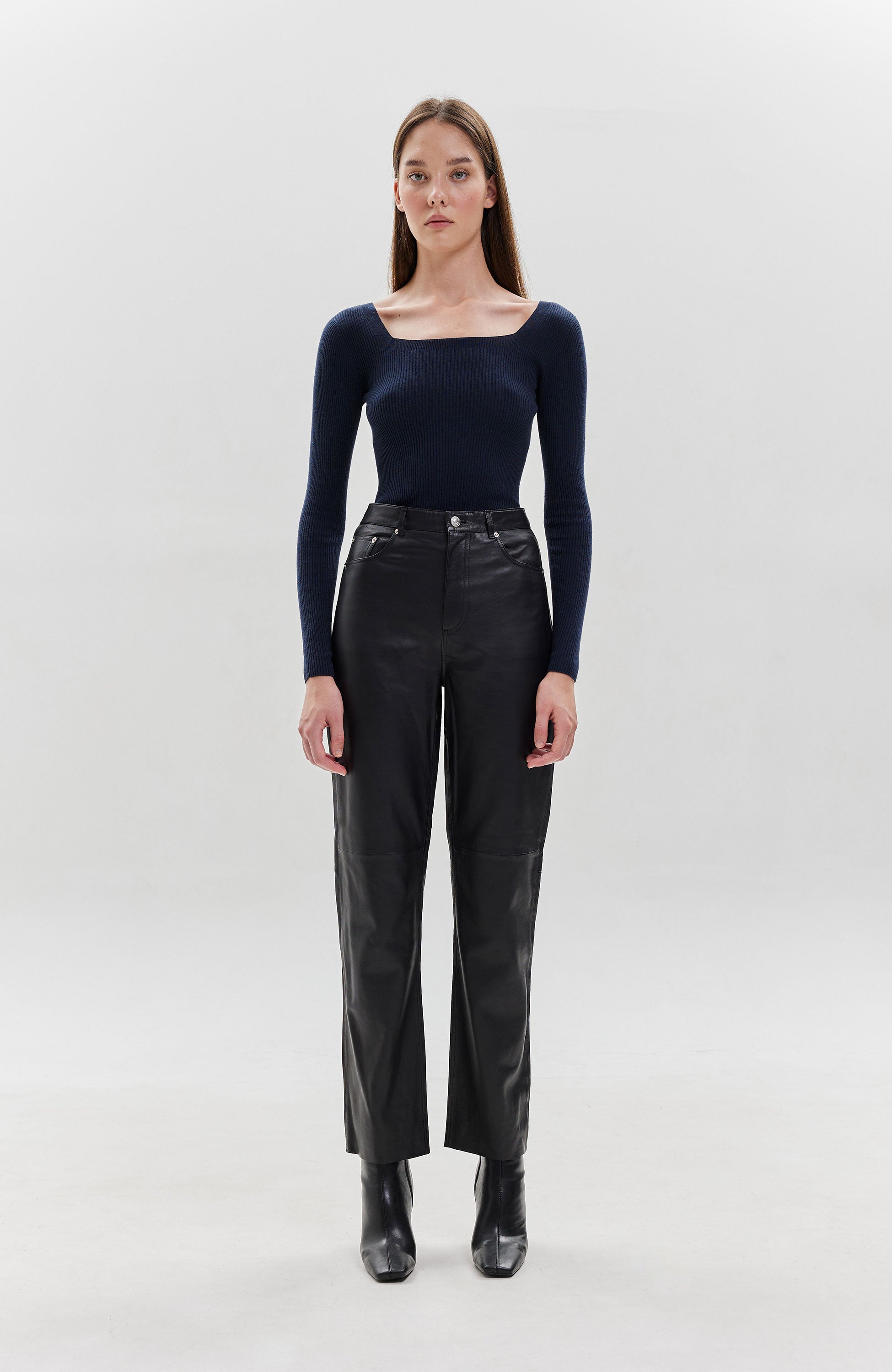 Straight-fit leather trousers