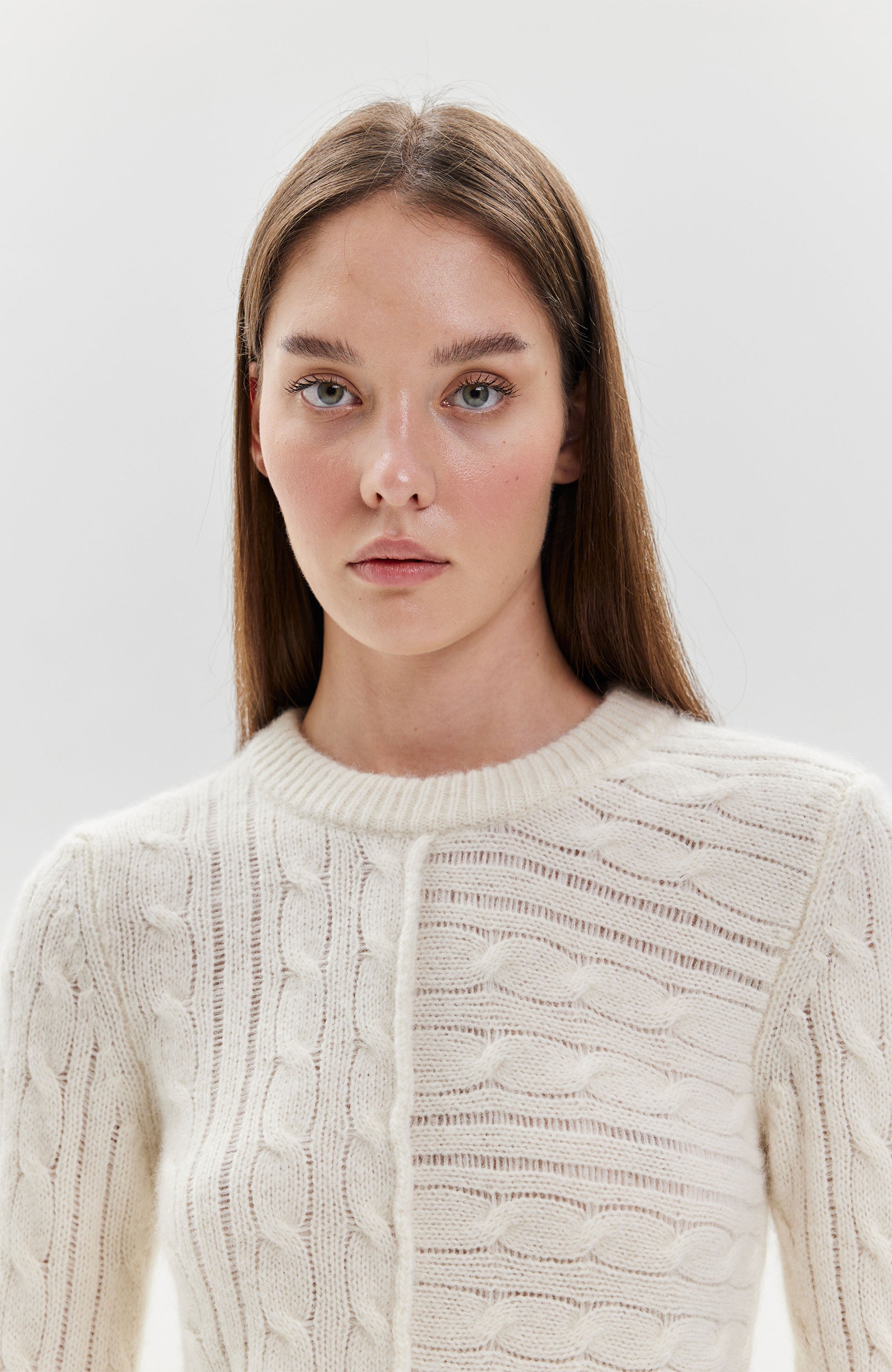 Cable knit crewneck sweater