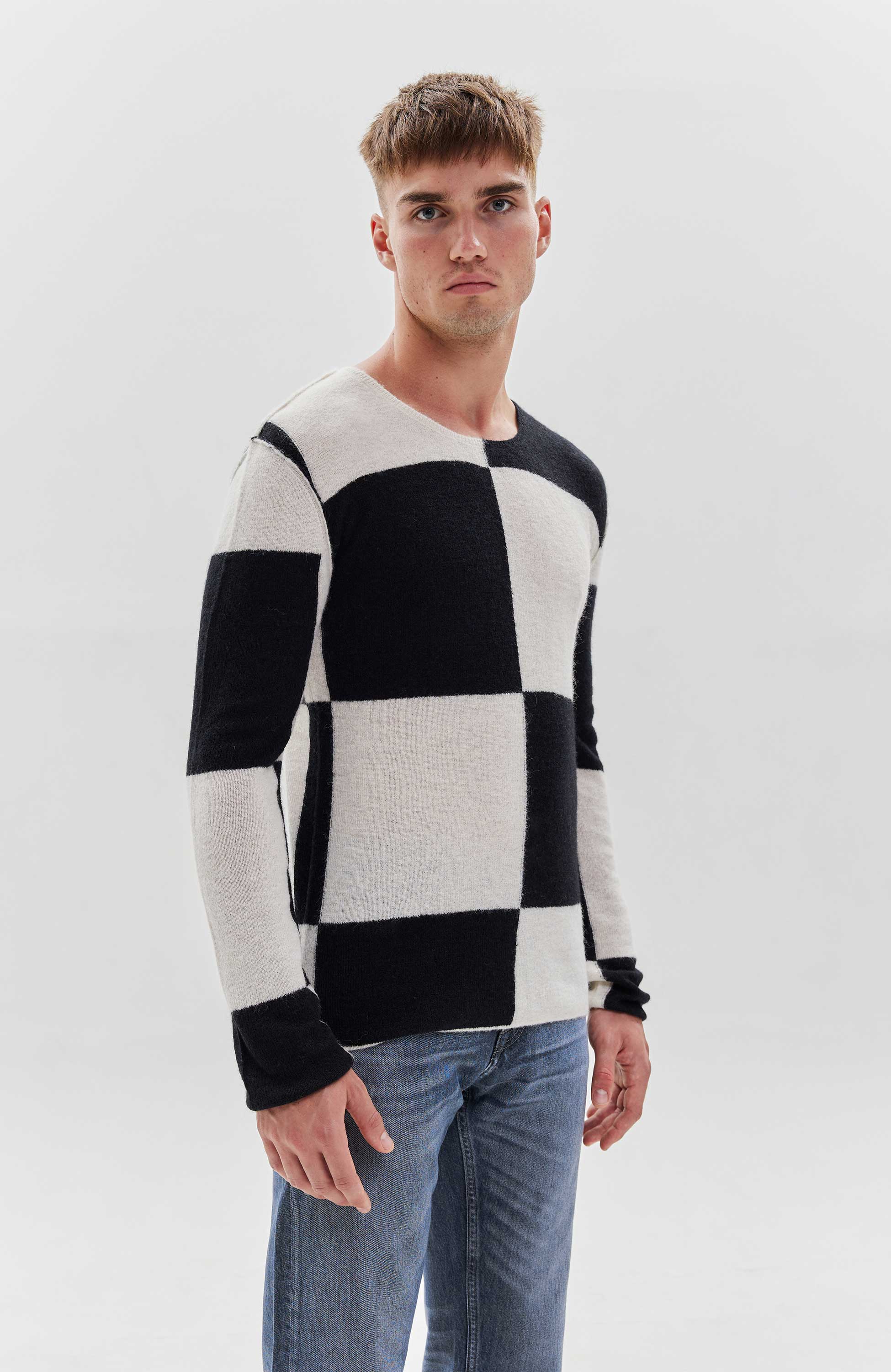 Checked alpaca-knit pullover REINEL