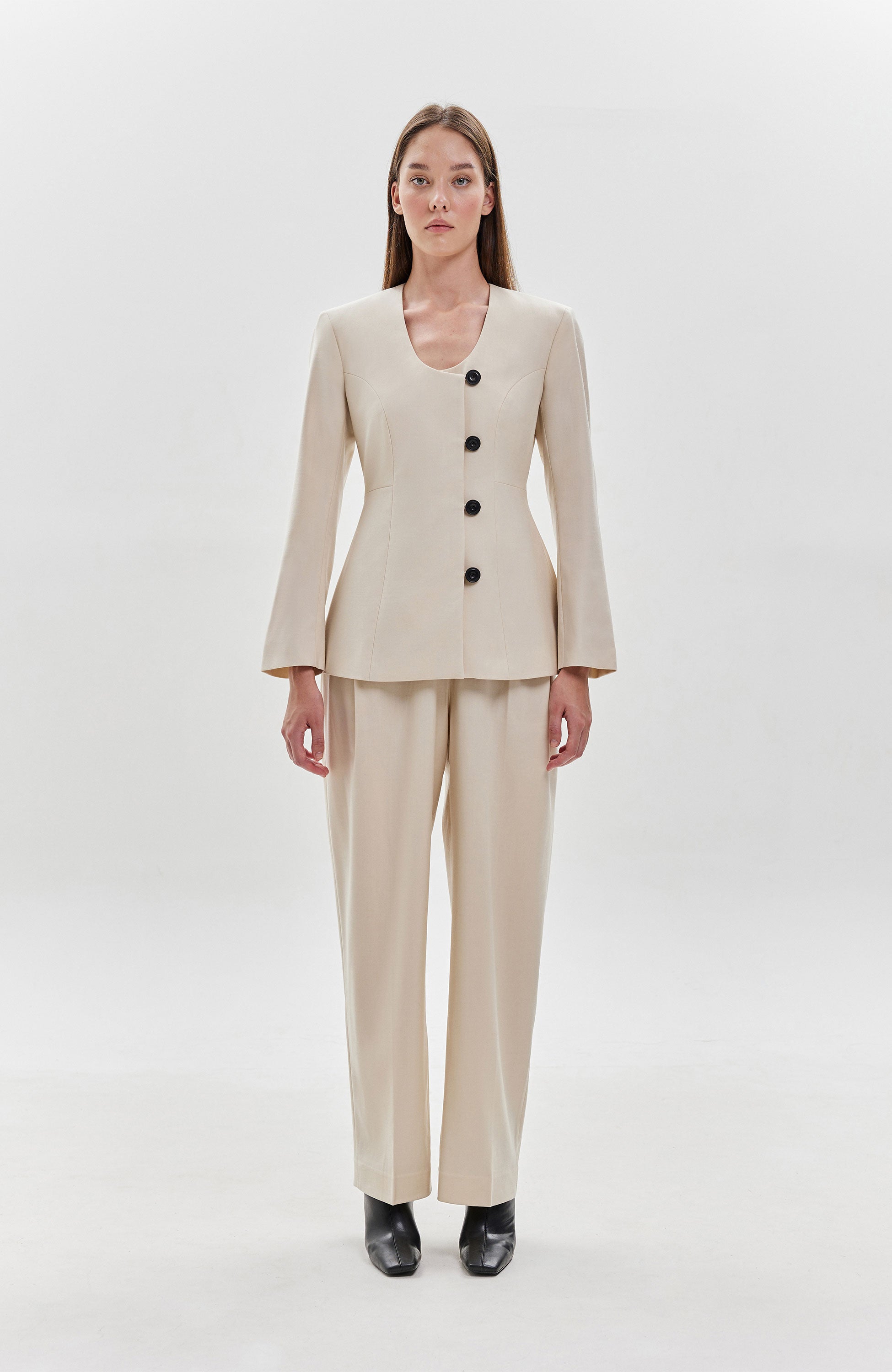 House of dagmar Neutral Collarless blazer image 5