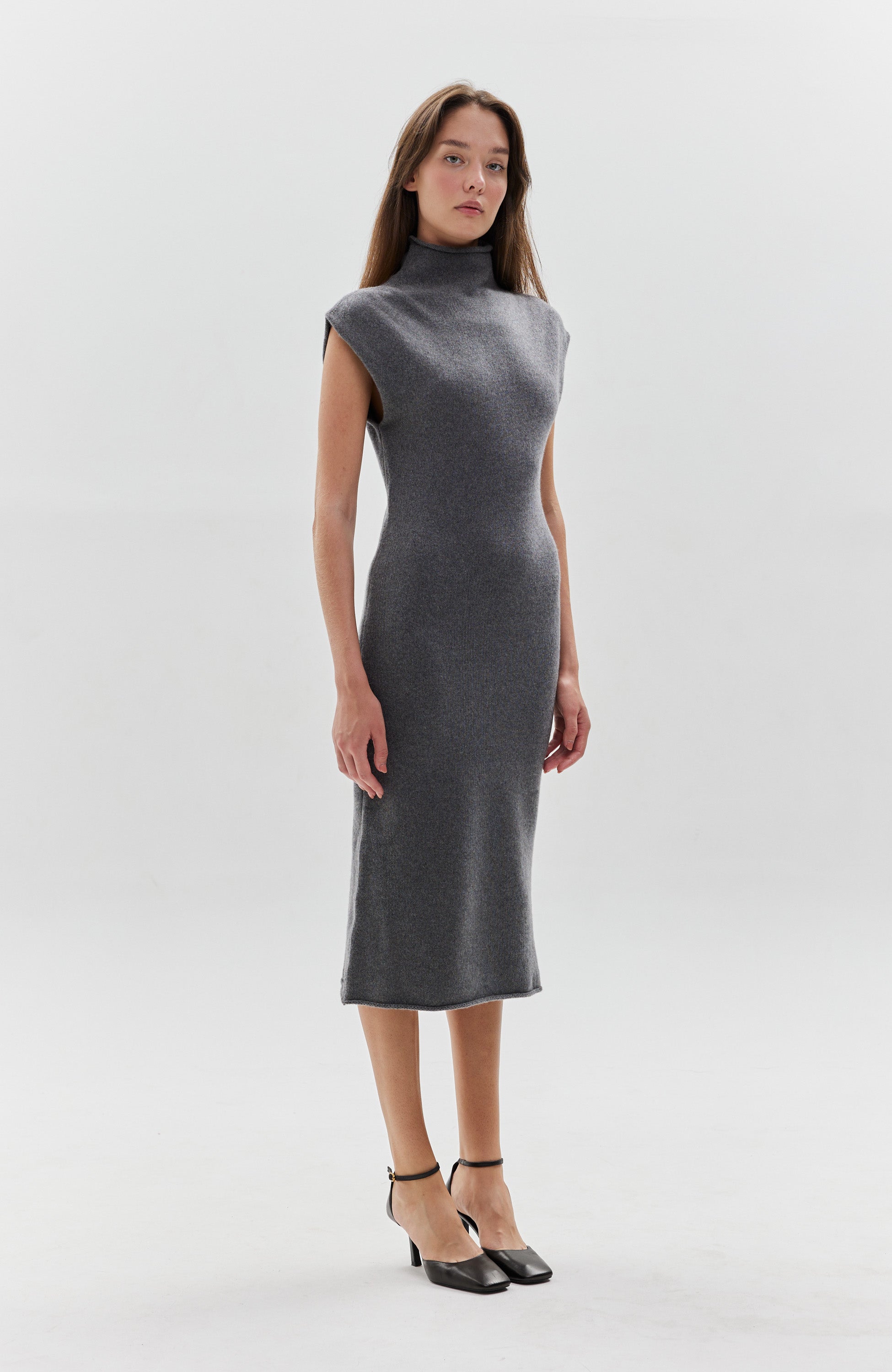 Erika cavallini Grey Knitted cashmere dress image 3