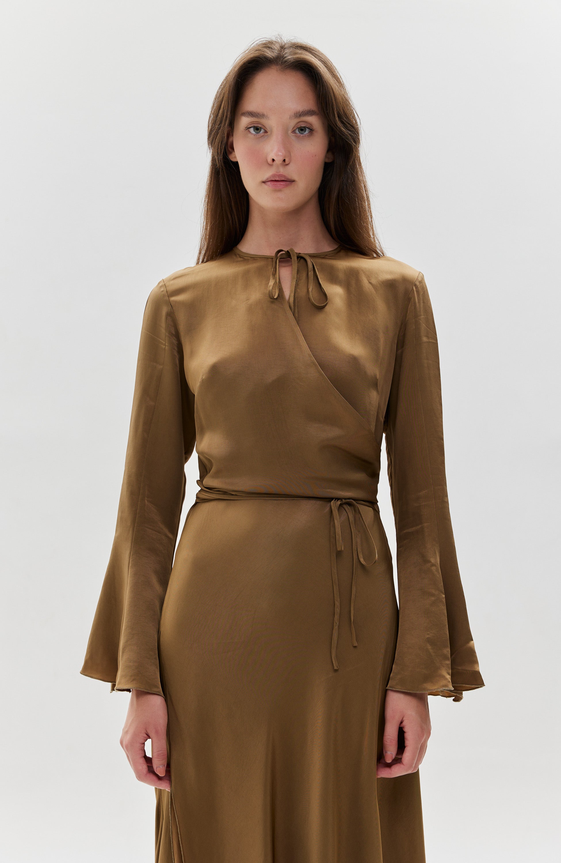 Erika cavallini Brown Wrap-design satin-finish dress image 6