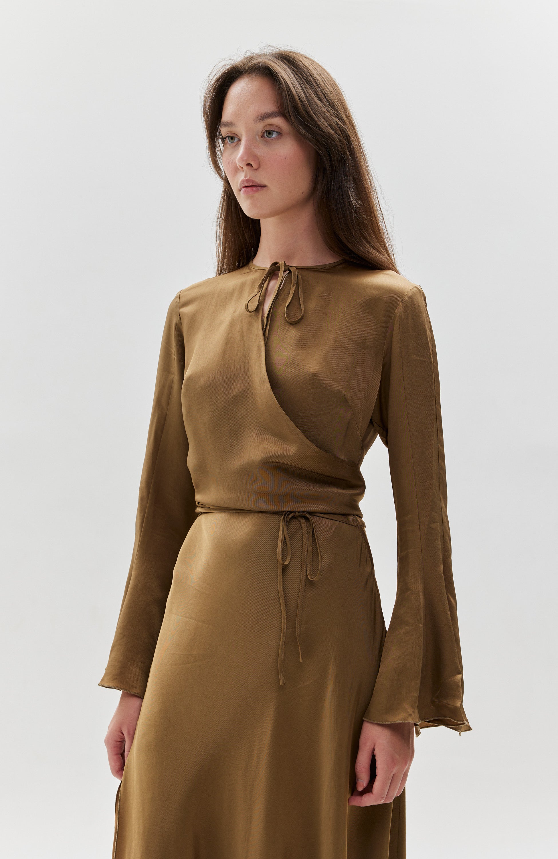 Erika cavallini Brown Wrap-design satin-finish dress image 7