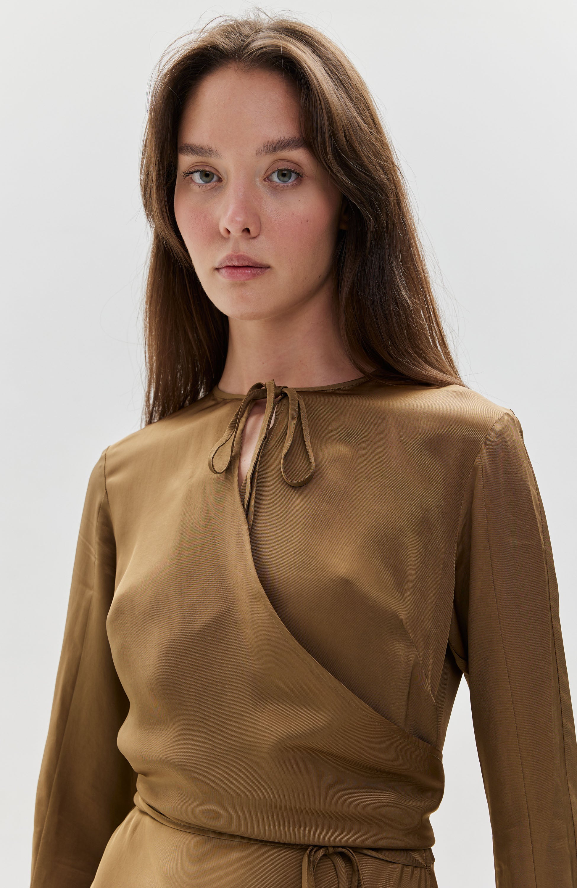 Erika cavallini Brown Wrap-design satin-finish dress image 8