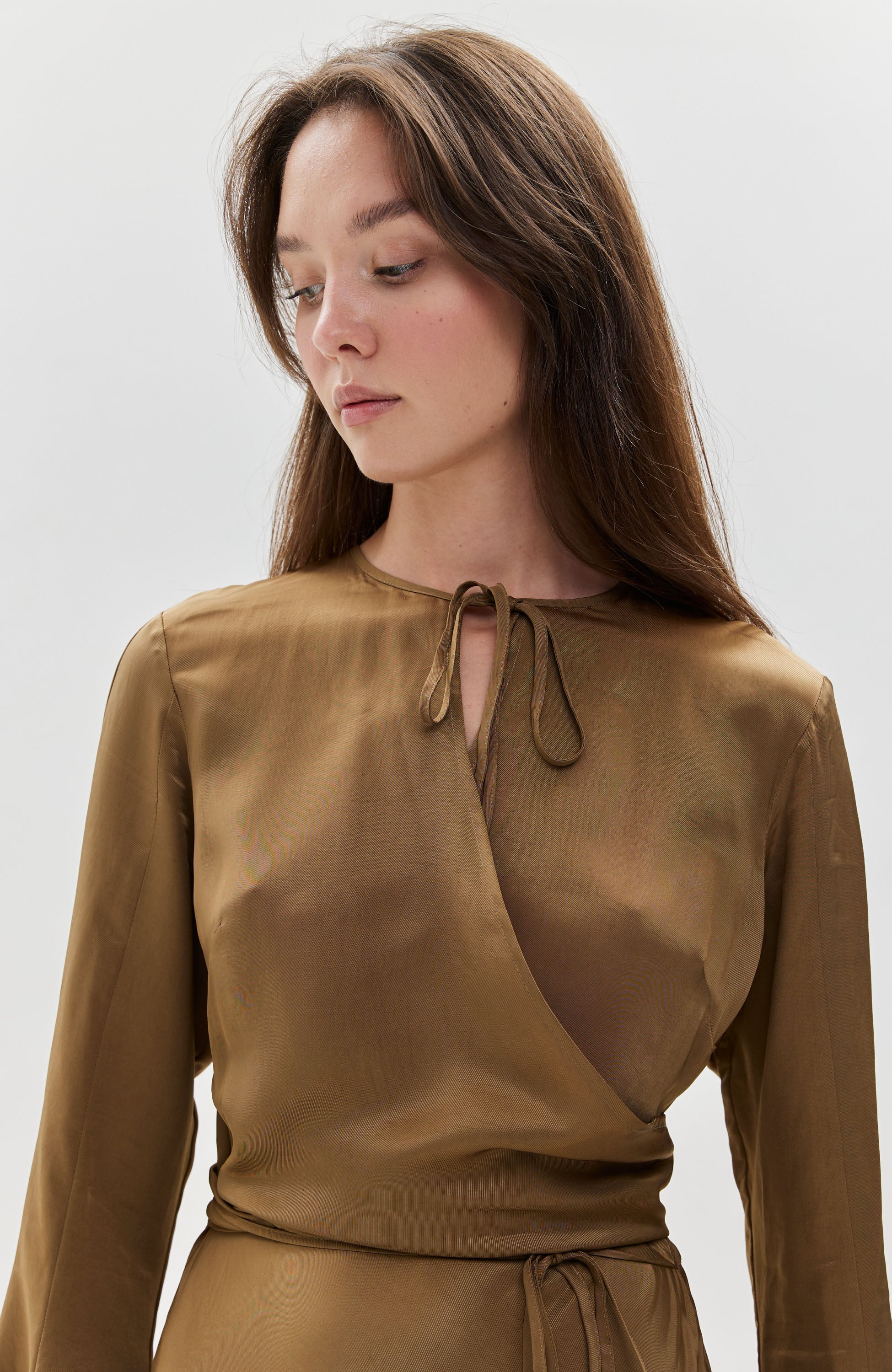 Erika cavallini Brown Wrap-design satin-finish dress image 9