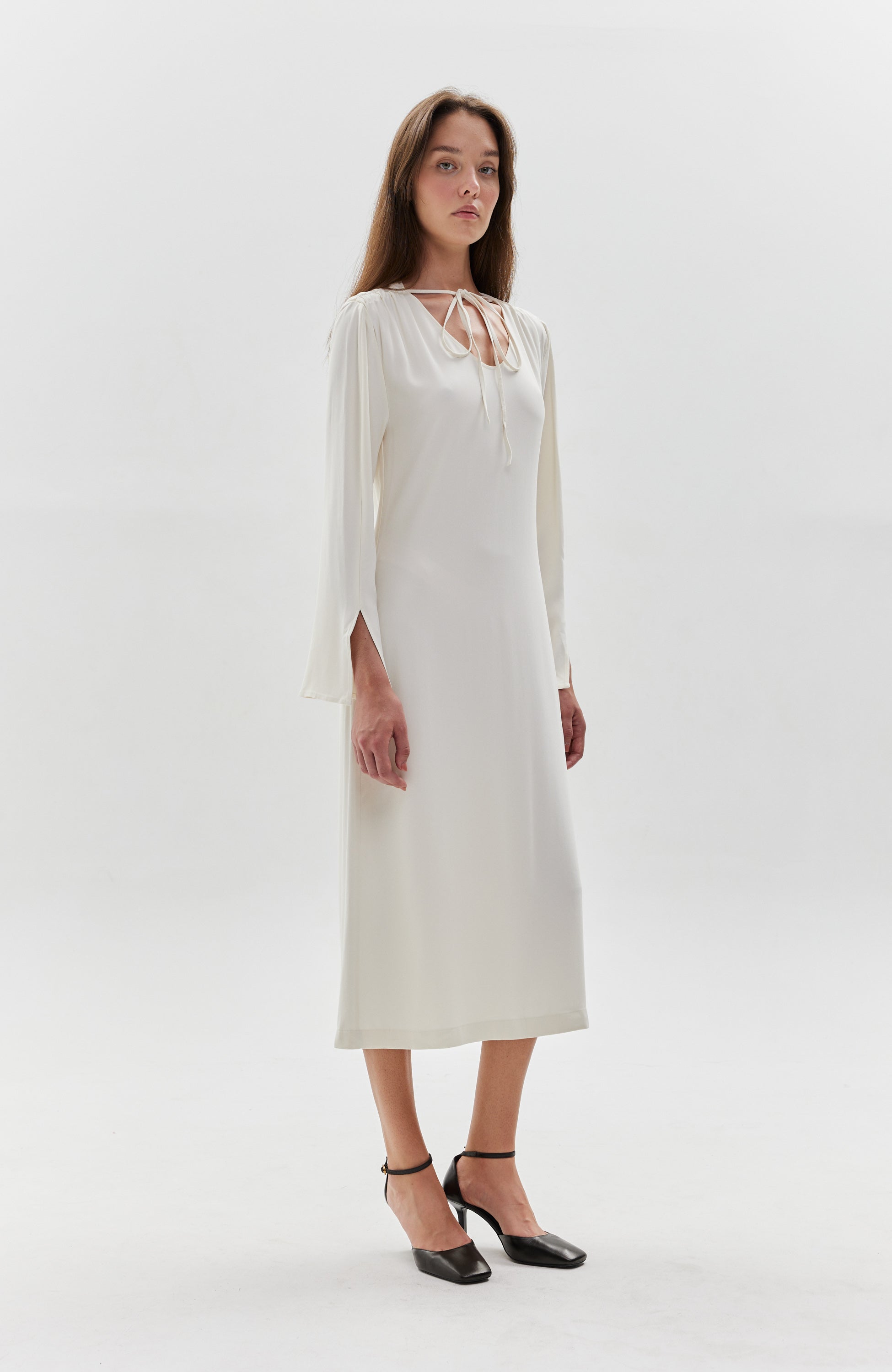 Erika cavallini Neutral Bow-detailing longsleeve dress image 4