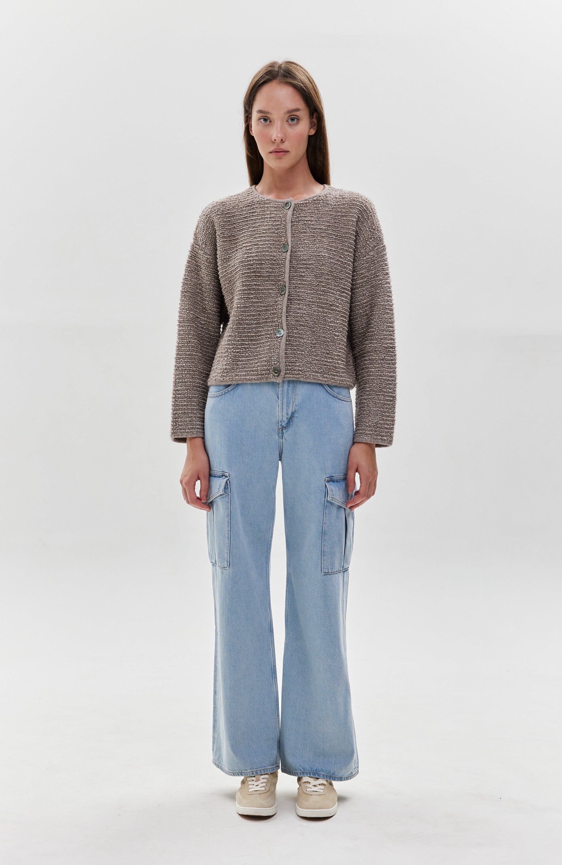Ftc cashmere Beige Textured roundneck cardigan image 6
