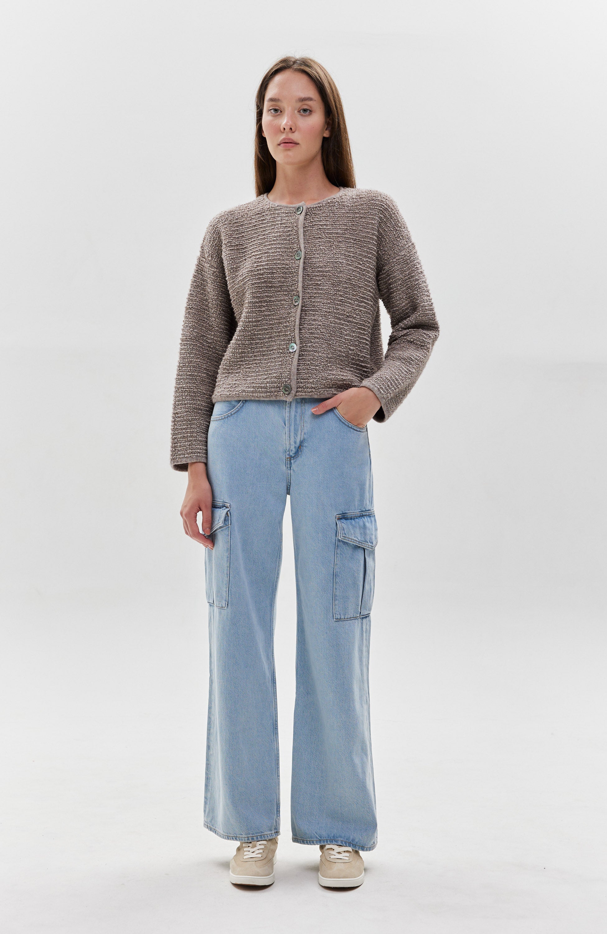 Ftc cashmere Beige Textured roundneck cardigan image 7
