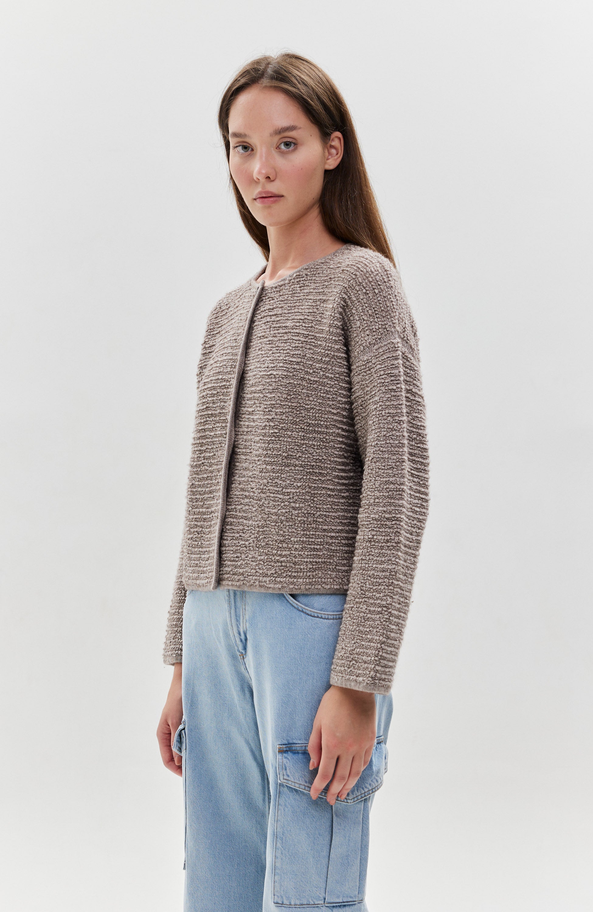 Ftc cashmere Beige Textured roundneck cardigan image 3