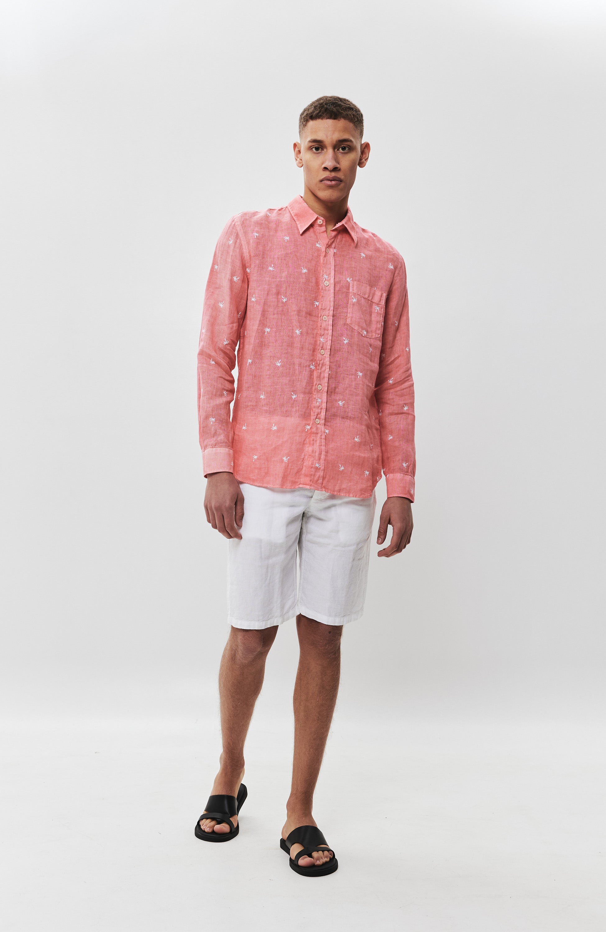 120% lino Pink Printed long sleeve linen shirt image 6