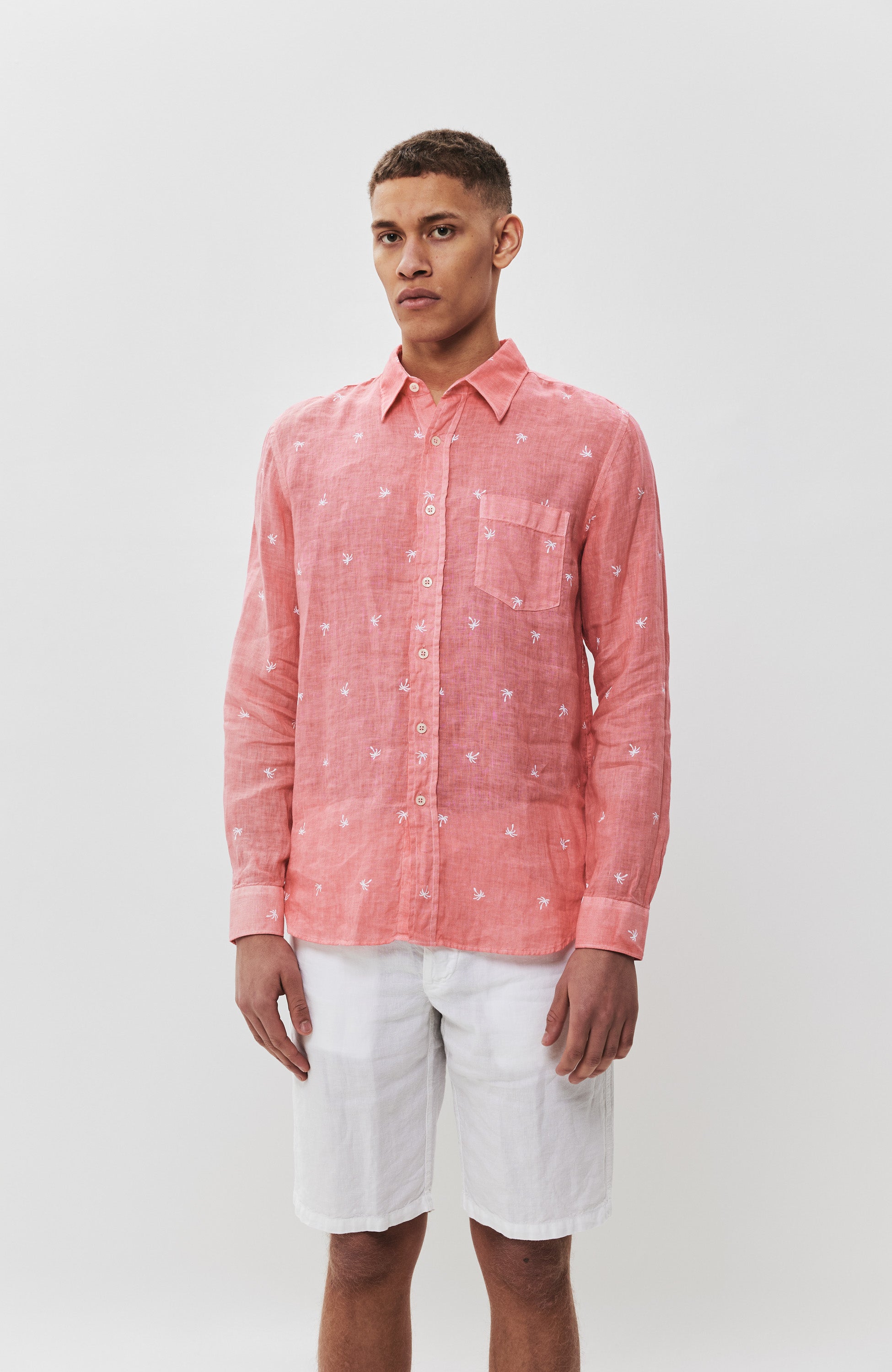 120% lino Pink Printed long sleeve linen shirt image 1