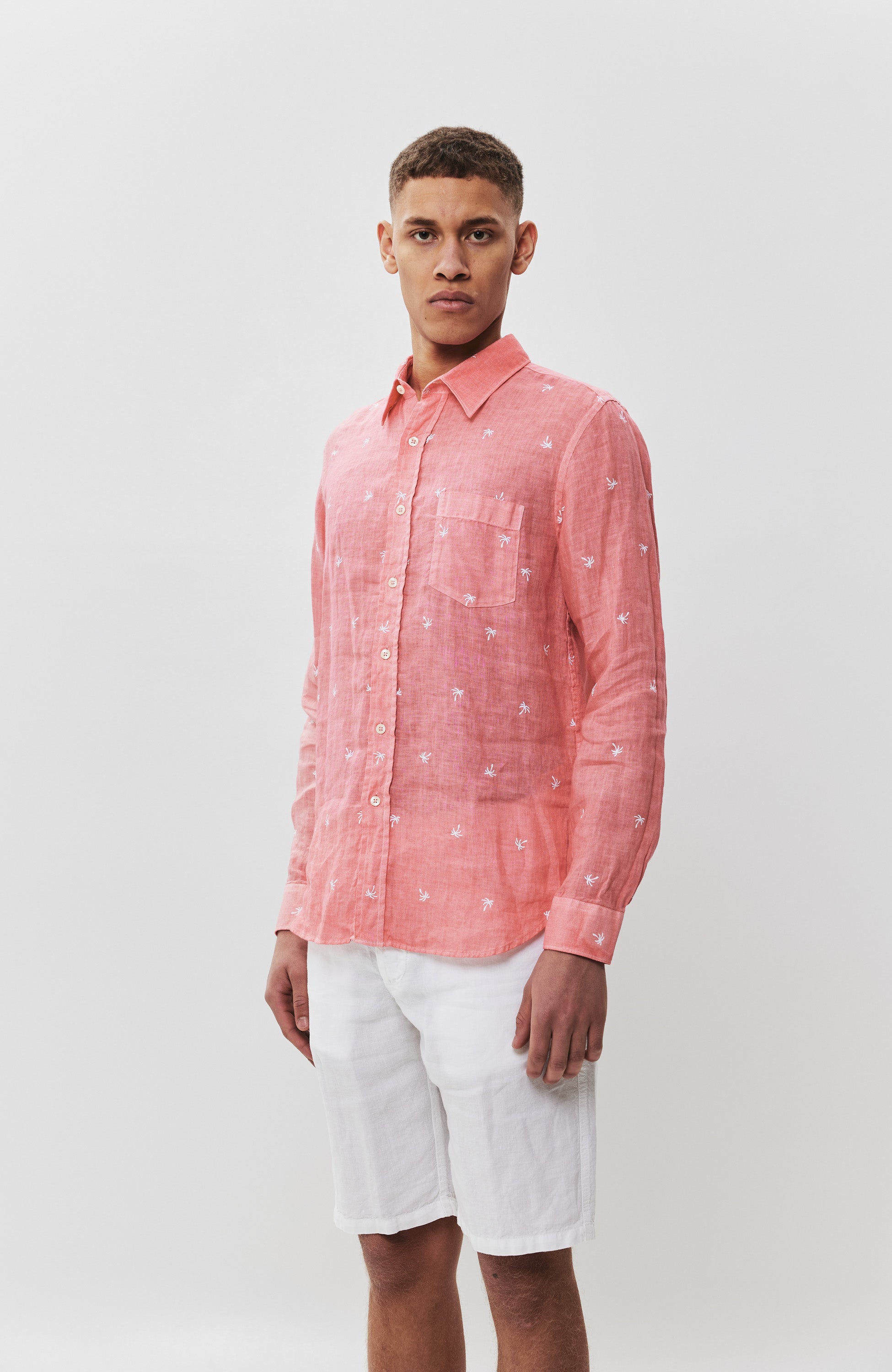 Printed long sleeve linen shirt