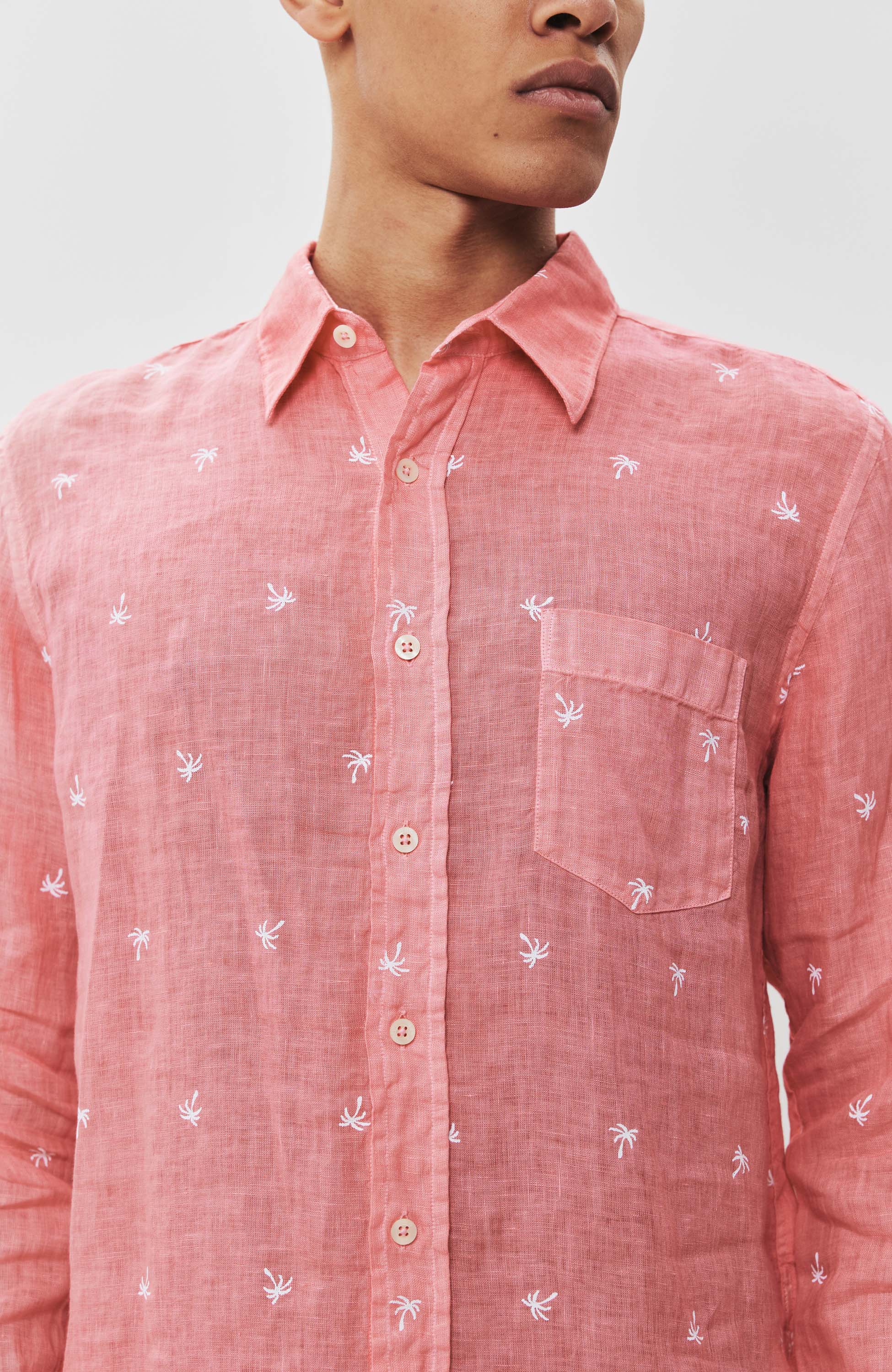 120% lino Pink Printed long sleeve linen shirt image 4