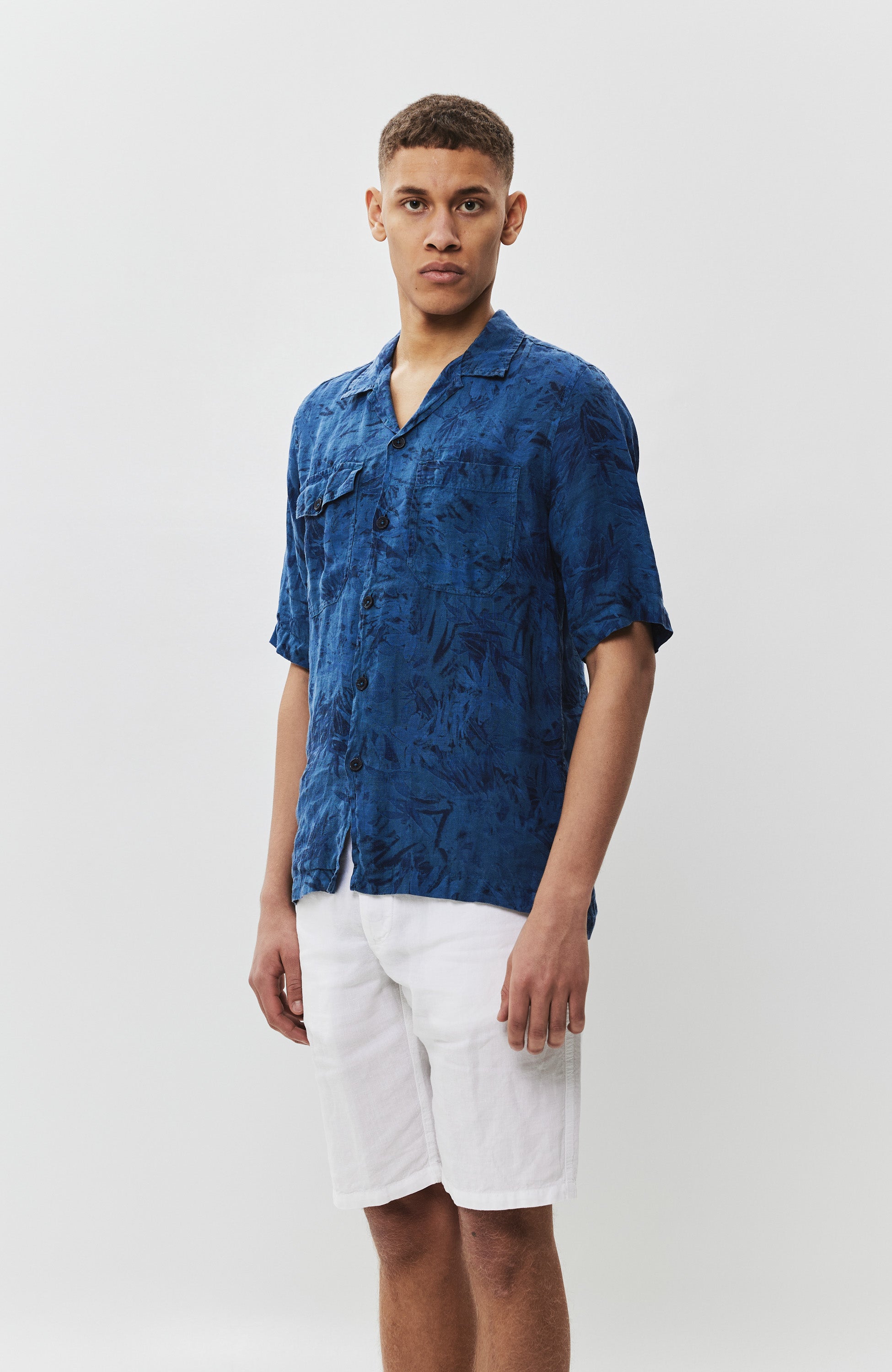 Printed short sleeve linen shirt