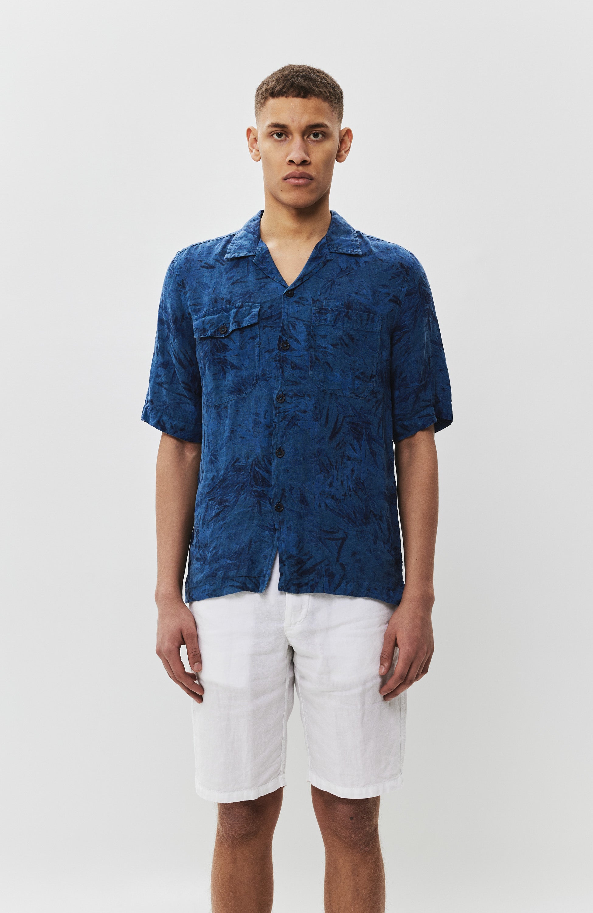 Printed short sleeve linen shirt