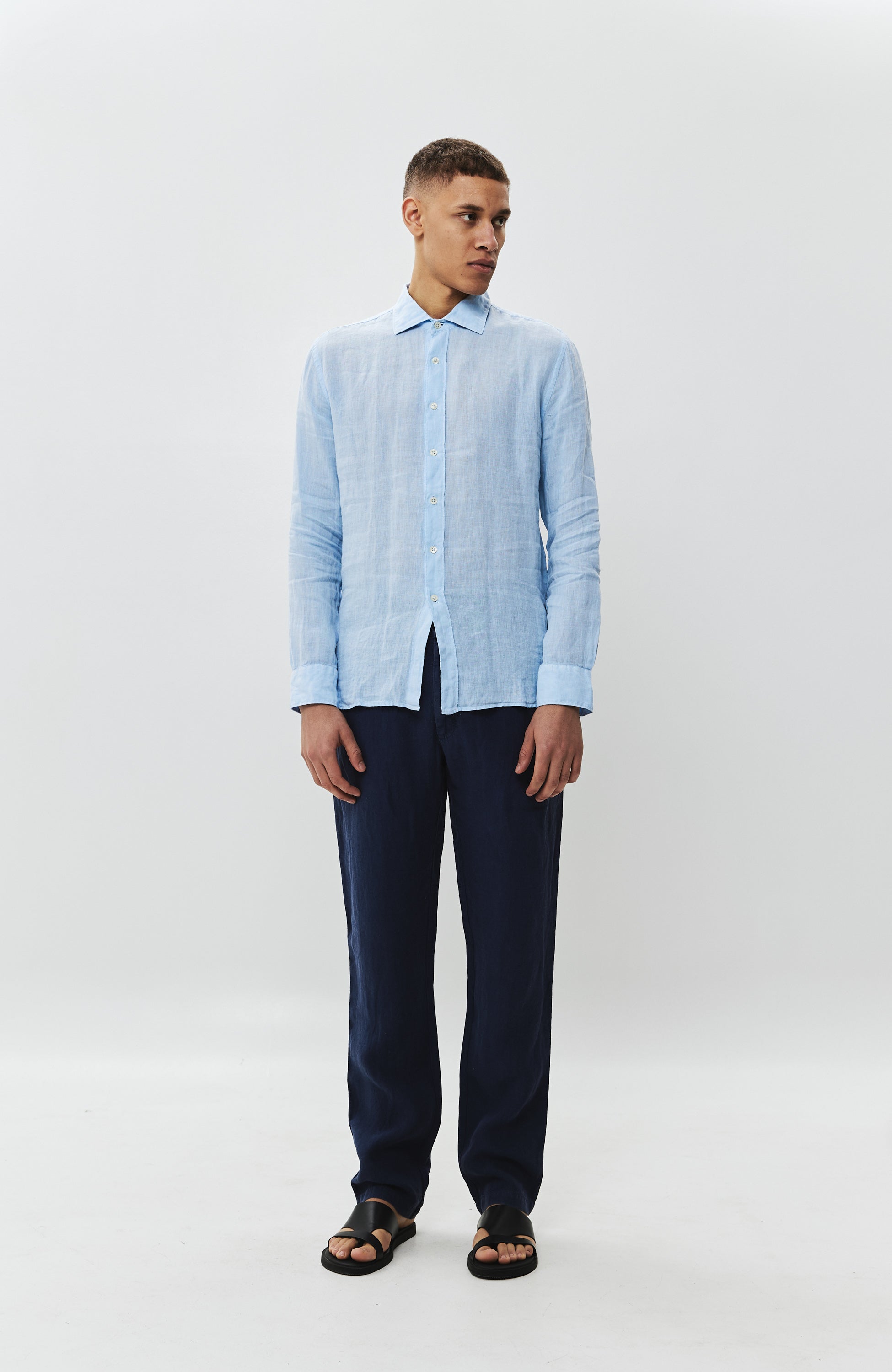 120% lino Blue Long sleeve linen shirt image 6